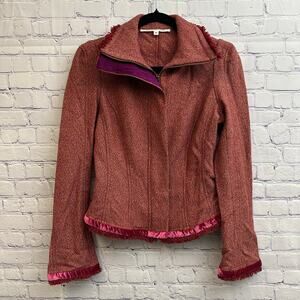 Diane von Furstenberg Marika Wool Tweed Jacket Zip Up Size 6 Vintage Hollywood